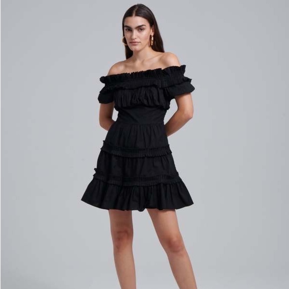Black Off-The-Shoulder Ruffled Mini Dress
